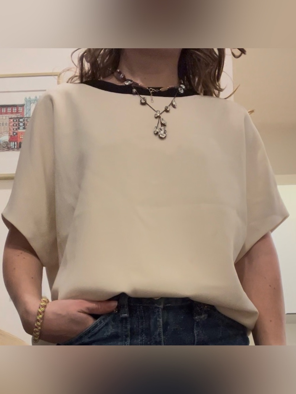 rag & bone reversible Oversized Cream silk Blouse with Black Contrast Trim